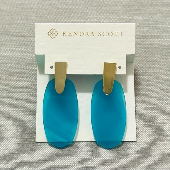 New Kendra Scott Aragon Drop Earrings in Blue Agate - Picture 2 of 7